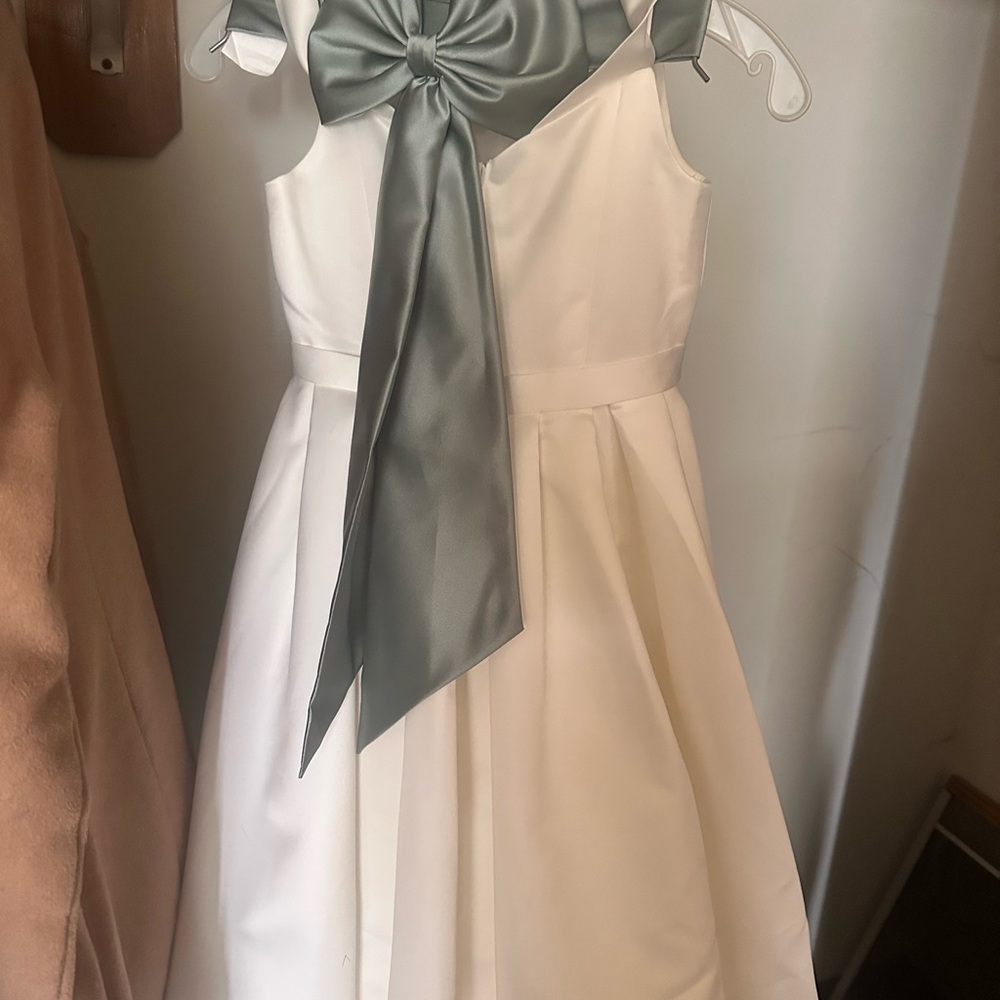 Beautiful satin ivory flower girl dress